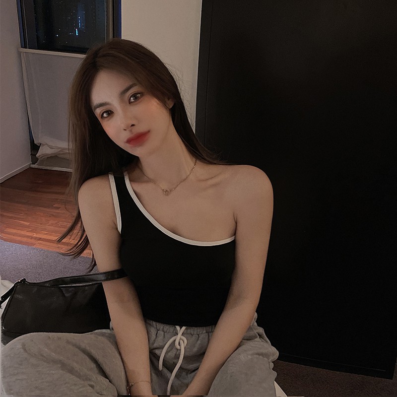 Cocory vn Single shoulder strap irregular hot girl sexy vest Women Fashion Off Shoulder Slim Crop top