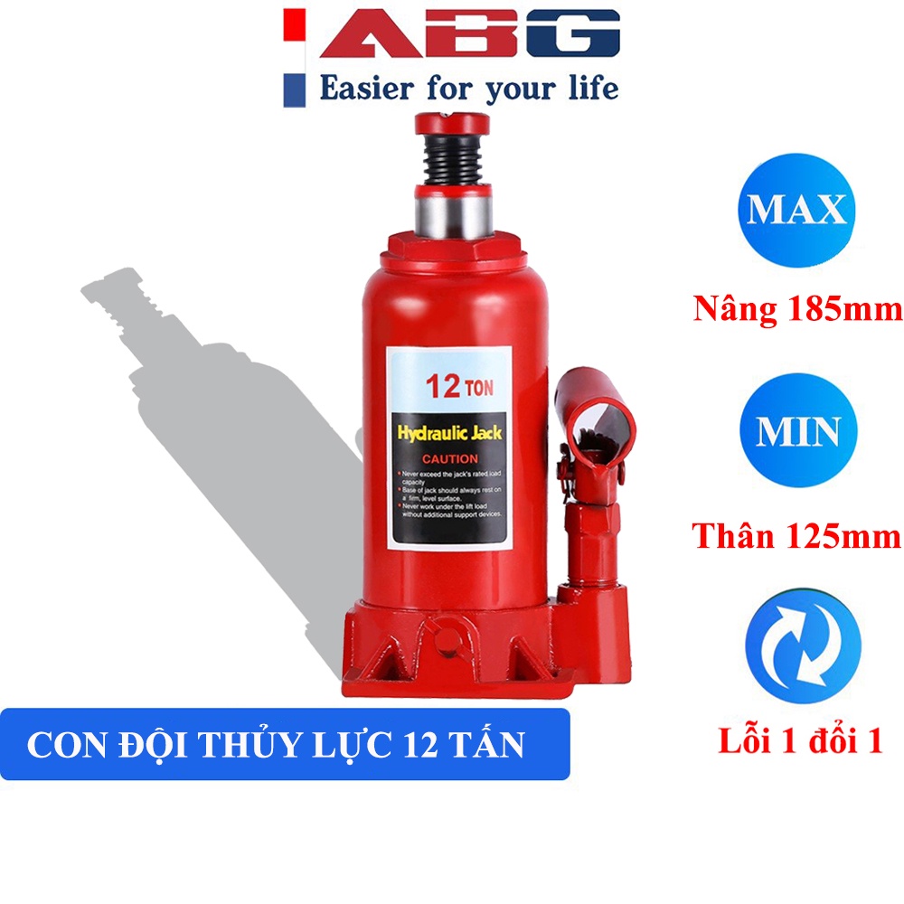 Kích Thủy Lực, Con Đội Thủy Lực ABG Loại 12 Tấn Chất Liệu Thép - Chuyên Dùng Để Kích Ô Tô, Nâng Vật Có Tải Trọng Nặng