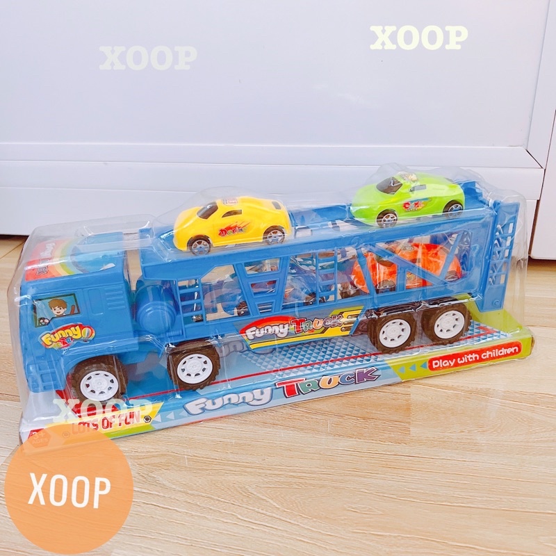 Đồ chơi ! Xe ô tô tải funny 2 tầng chở 4 xe nhiều màu cho bé