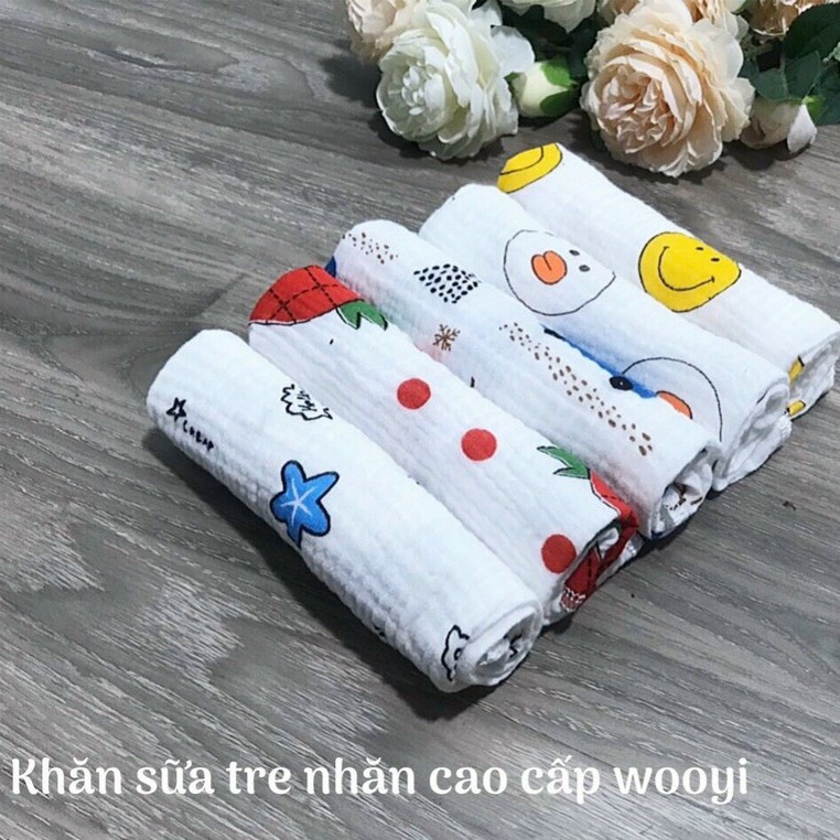 Set 5 Khăn sữa Wooyi 2 lớp họa tiết cotton mềm mịn cho bé/khăn lau cho bé cực cute