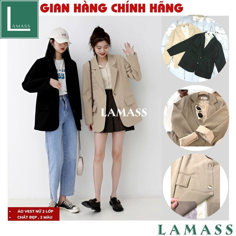 Áo vest nữ 2 lớp ,Áo Blazer tay dài màu trơn cho nữ ,AVS01 ,ao khoác blazer cho nữ thời trang hàn quốc - LAMASS