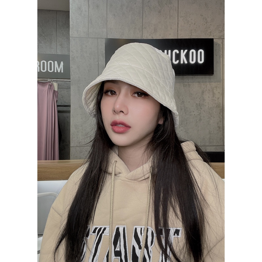 Mũ Bucket Nhung Trần Chỉ Hình Trám Siều Mềm Mịn Có Dây Điều Chỉnh Mũ - Mã Số: MBK26053