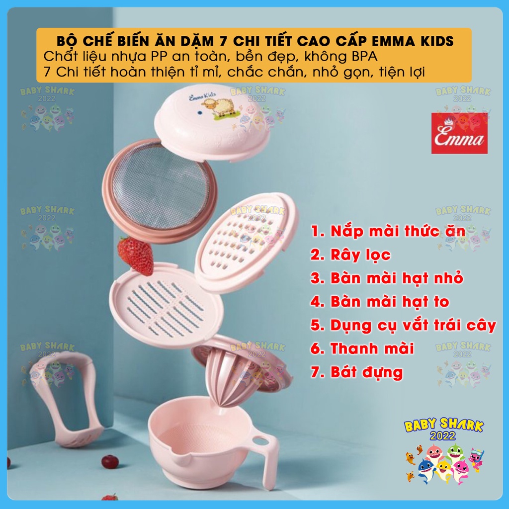 Bộ dụng cụ chế biến ăn dặm 7 chi tiết cao cấp EMMA KIDS cho bé ăn dặm