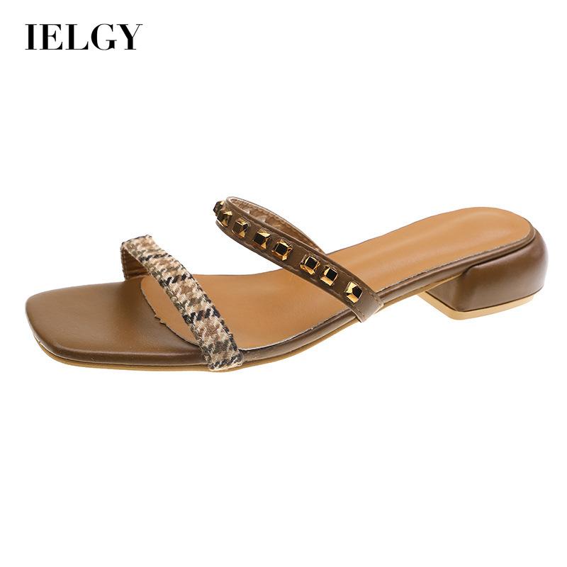 Dép cao gót IELGY đính đinh tán phong cách retro thời trang cho nữ