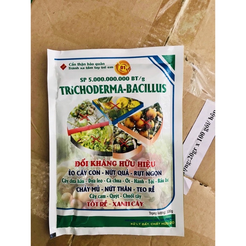 NẤM ĐỐI KHÁNG TRICHODERMA-BACILLUS.SP gói 100gr