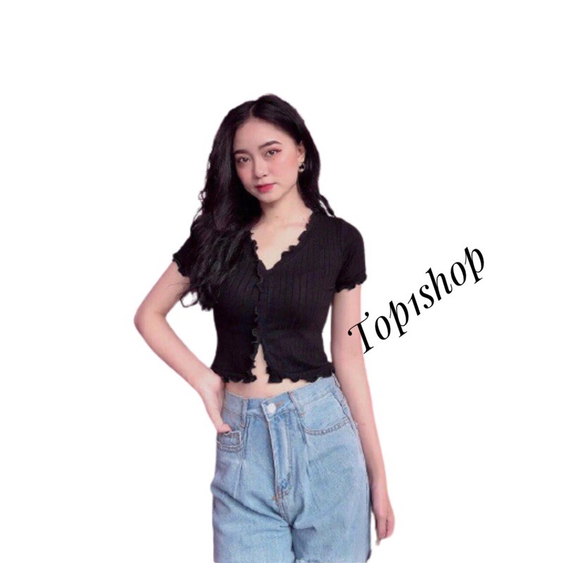 Áo croptop đính Ngọc tay ngắn (al).