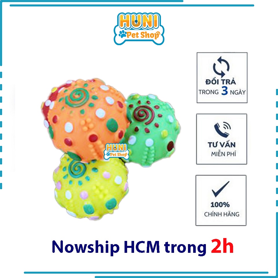 Đồ chơi cho chó gặm Banh cao su họa tiết chấm tròn - đồ chơi cho chó phát ra tiếng kêu - Huni petshop