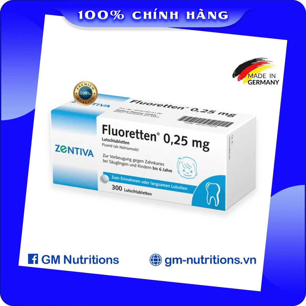 Viên ngậm chắc răng , ngừa sâu răng cho bé Zentiva Fluoretten 0,25mg hộp 300 viên Nội Địa Đức