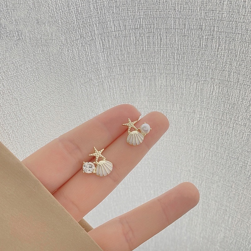 1 Đôi Bông Tai Hình Vỏ Sò Và Sao Biển Đính Ngọc Trai Giả Đơn Giản Cá Tính Dành Cho Nữ