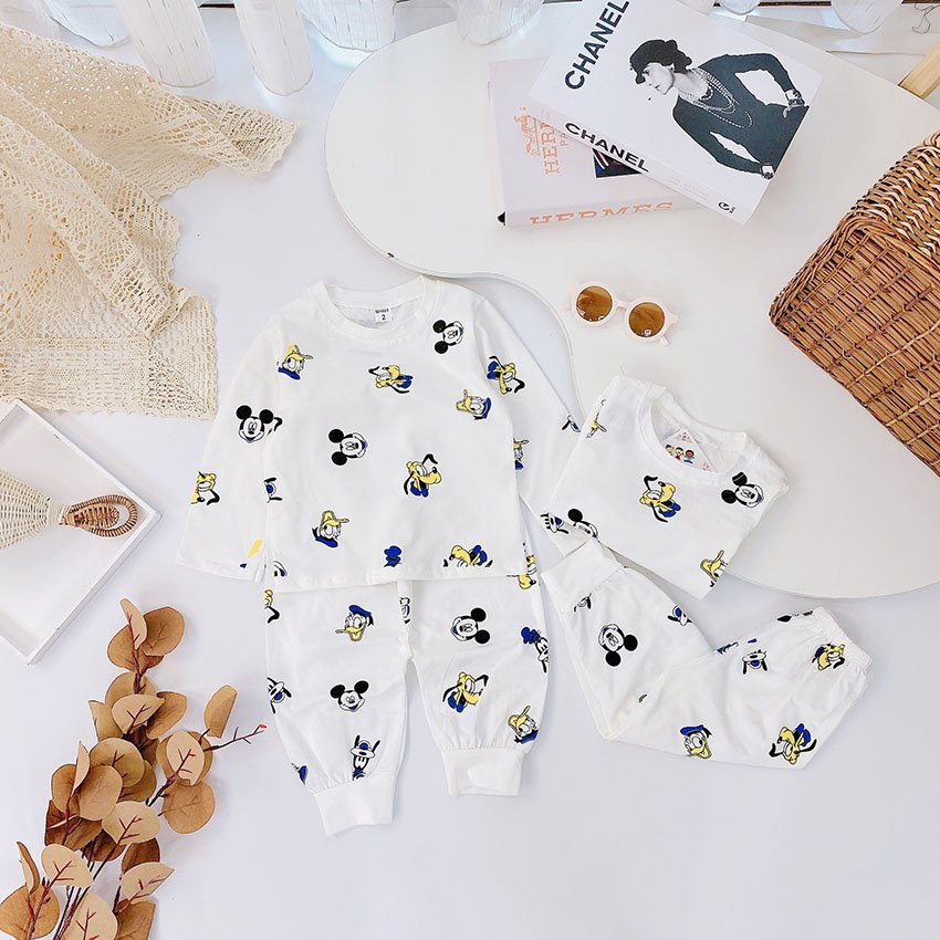 Bộ Quần Áo Dài Tay Thu Đông In Hình DISNEY CREW Vải Cotton Tàu Co Dãn 4 Chiều Cho Bé Từ 7-19kg Mã DT36