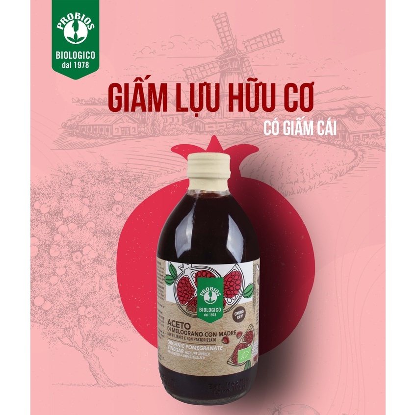 Giấm Lựu Hữu Cơ Có Giấm Cái 500ml ProBios Organic Pomegranate Vinegar With The Mother