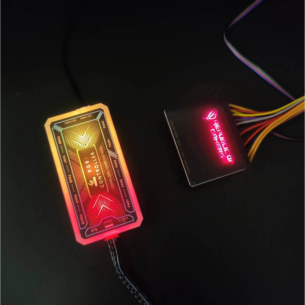 Cầu Đảo Góc 24pin Mainboard 90 Độ Logo ROG Đồng Bộ Led 5v ARGB - 12v RGB - Hub Coolmoon Tomato Xigmateks