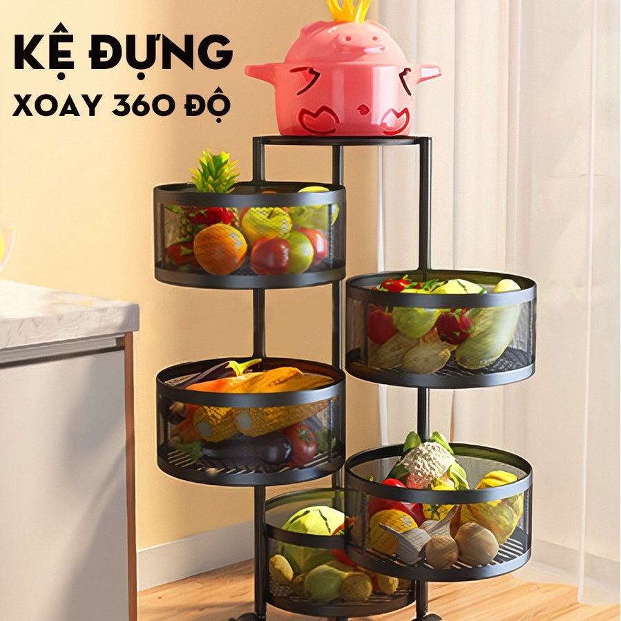 Kệ Tròn Xoay Đựng  Hoa Quả - Giá Để Đồ Thông Minh Cao Cấp - Kệ Xoay 3/4/5 Tầng  Chất Liệu Thép Cacbon- TK Bảo châu