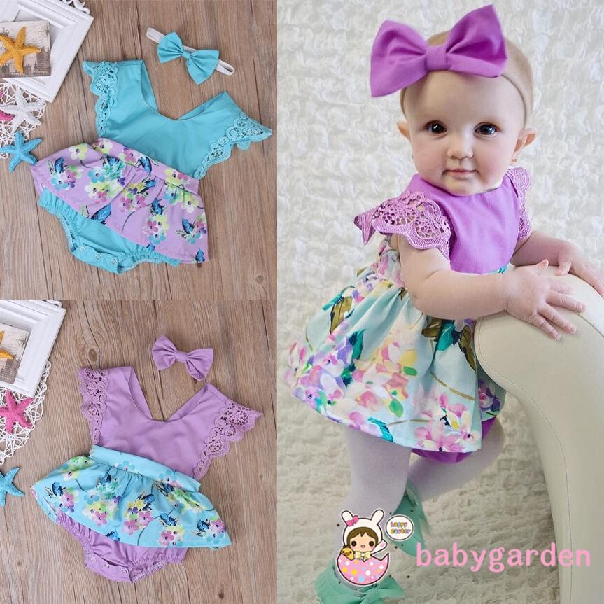 Áo liền quần + băng đô xinh xắn cho bé gái