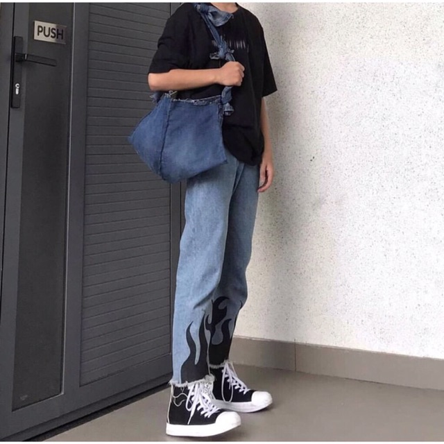 Quần Jeans Fire Lửa Đen Unisex( ảnh thật) | BigBuy360 - bigbuy360.vn