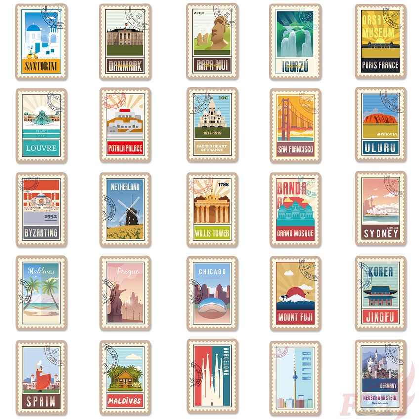 ❉ 02 Sticker Dán Trang Trí Phong Cách Retro ❉ Bộ 50 Miếng Dán Chống Thấm Nước Họa Tiết Thời Trang Dùng Trang Trí