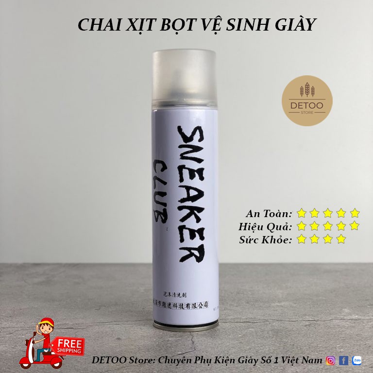 Chai Xịt Bọt Vệ Sinh Giày Sneaker, 300ml, Dùng Cho Nhiều Chất Liệu, Hàng Chuẩn Nội Địa TQ - DETOO Store