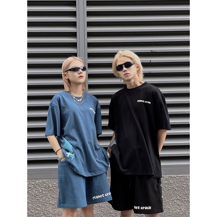 Áo Thun Nam Nữ PC BRAND - PLANET CRACK - HUG OR CRACK TEE Form rộng Xám/Xanh/Đen Họa tiết In Nổi 100% Cotton