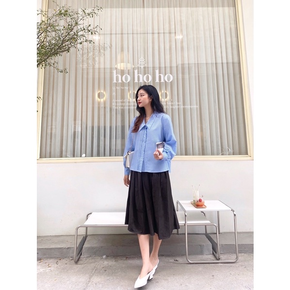 Áo sơ  mi xếp ly tay dài Uimeecloset chất liệu kate Hàn freesize SM02