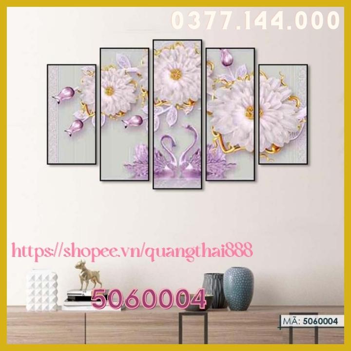 Bộ 5 Tấm Tranh treo tường Đôi Chim Thiên Nga trang trí nhà cửa đẹp hiện đại phòng ngủ khách làm vệc cầu thang 5060004