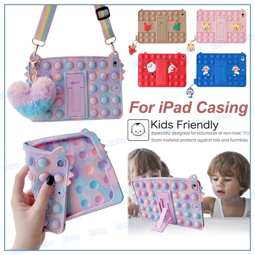 Lanyard Rainbow Cute Cat Christmas Elk Santa Claus Sailor Moon Bear Doraemon Soft Silicone POP IT Case With Stand 3D Decompression Particle Shockproof Tablet Cover Case for new iPad mini Air Pro 1 2 3 4 5 6 7 8 9 9.7 10.2 10.5 10.9 11 2017 2018 2019 2020