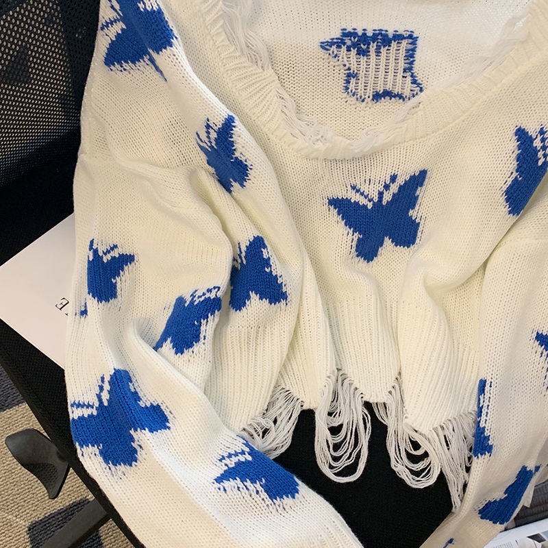 Áo Dệt Kim Trễ Vai Ngắn Hở Vai Màu Trơn Hình Bướm Phong Cách Hàn Quốc Hàng Mới Mùa Xuân Dành Cho Bạn Nữ