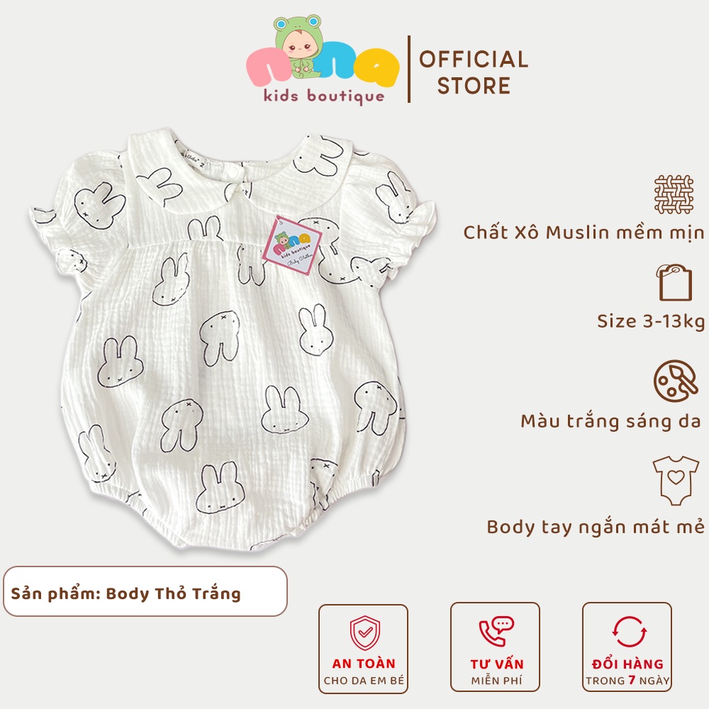 Đồ sơ sinh bé gái đầy tháng Nina Kids Boutique Bộ Body cho bé mùa hè Size 0 24 tháng Chất xô muslin mềm mại