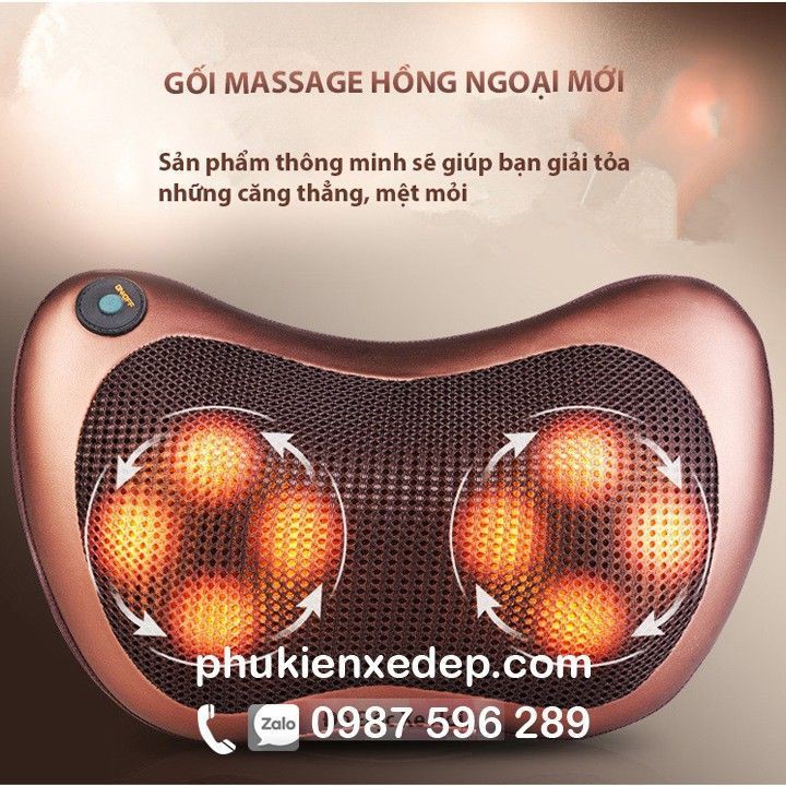 Gối massage cổ hồng ngoại đa năng trên ô tô, gia đình, văn phòng giúp giảm mỏi vai gáy cổ - Loại 8 bi