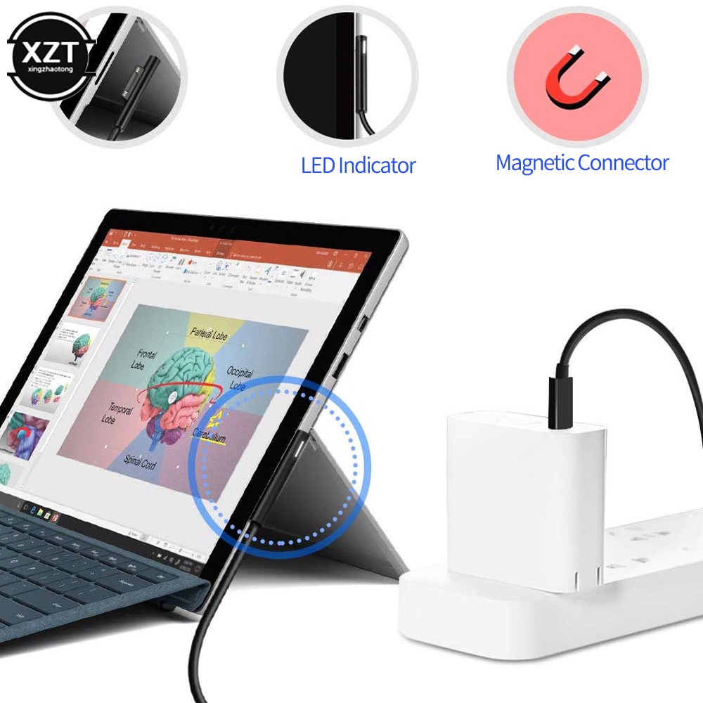 Bộ Sạc USB Loại C Tương Thích Với Microsoft Surface Pro 6 / 5 / 4 / 3 Go Book 15V / 12V / 65W / 45W PD