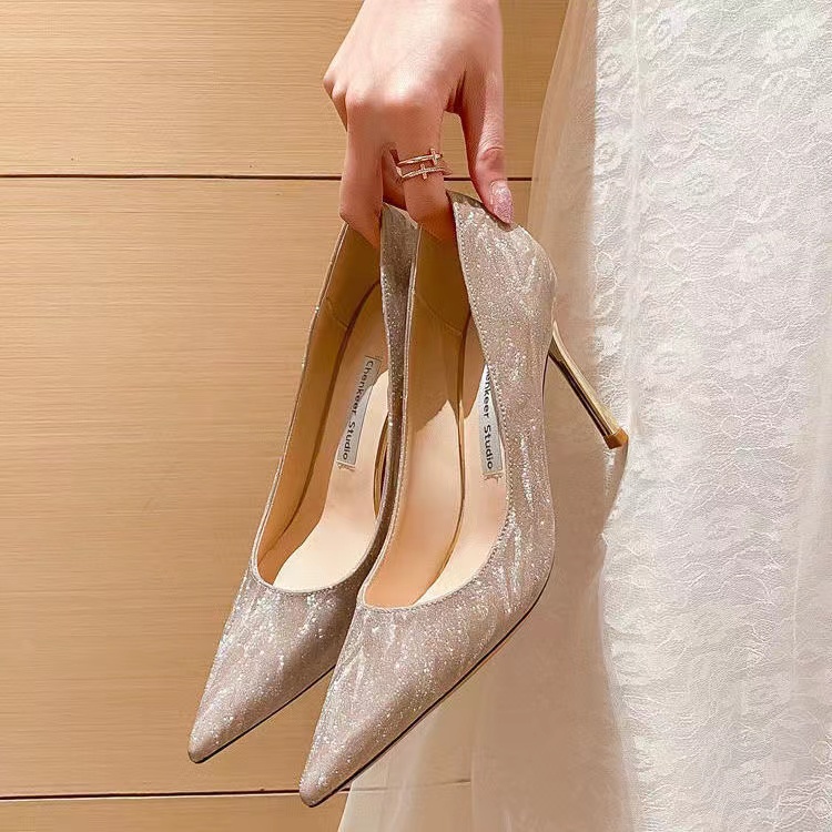 Giày cao gót cao 5-8cm kiểu Pháp thanh lịch cho cô dâu