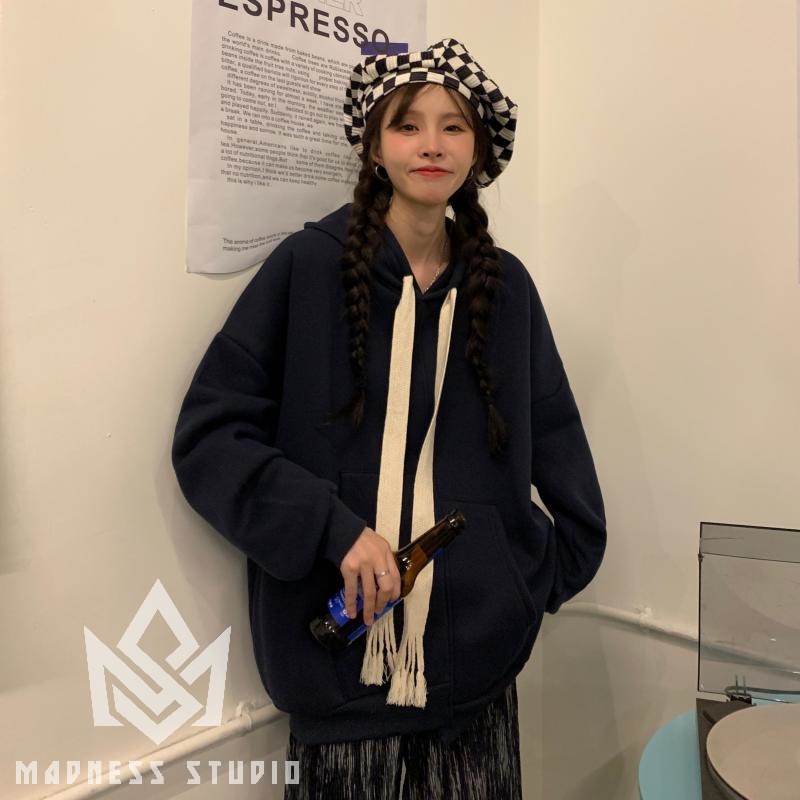 Áo hoodies lót nỉ vạt lệch dây to bản cao cấp dành cho nam nữ MÀDNESS STUDIO | BigBuy360 - bigbuy360.vn