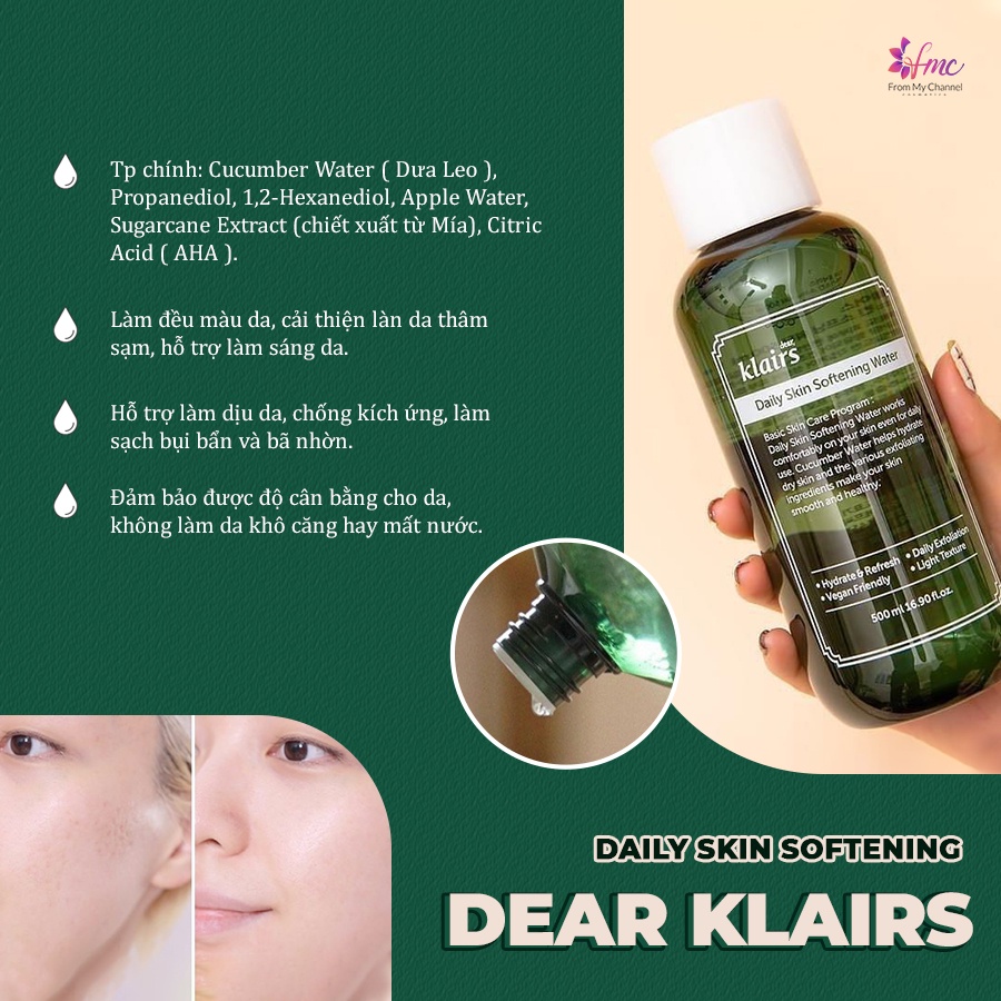 Toner Dear Klairs Dành Cho Da Treatment Làm Dịu và Cấp Ẩm+ Tặng 1 túi chườm giảm đau bụng