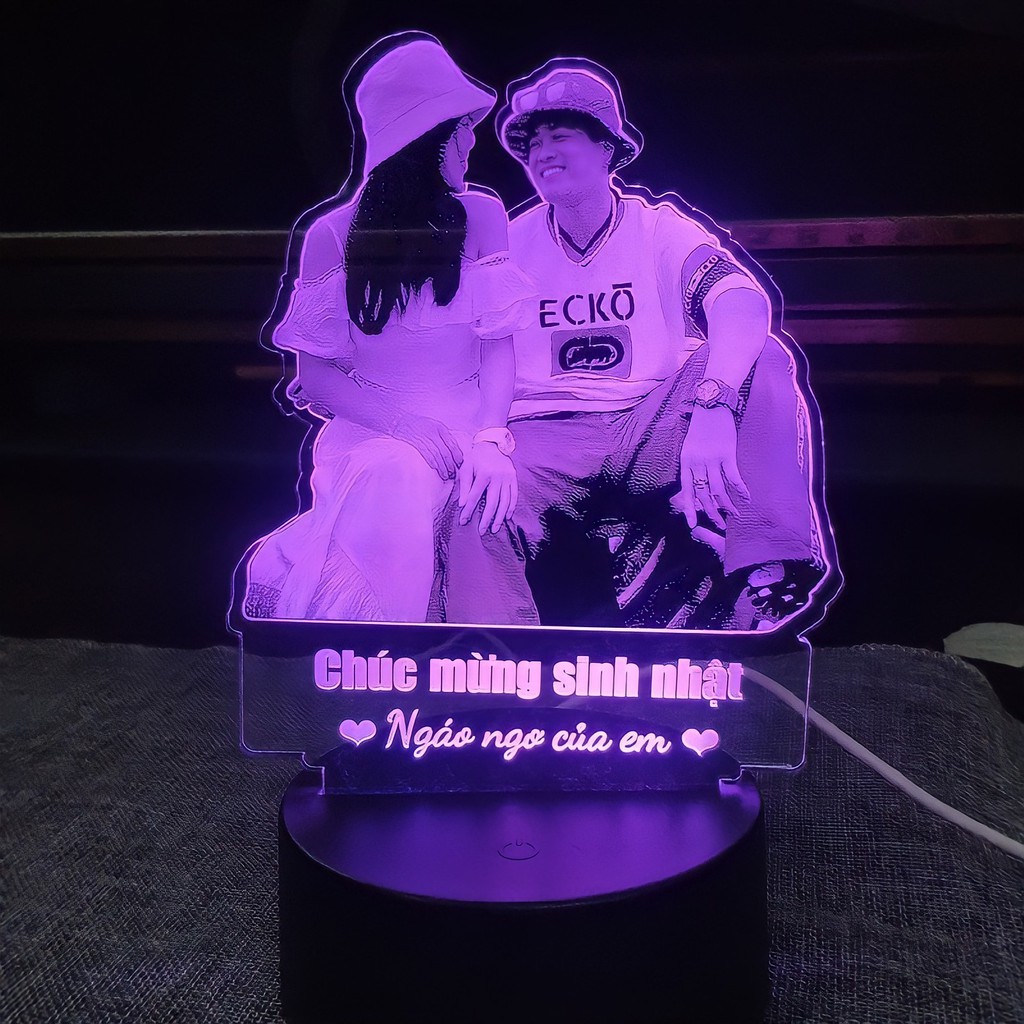 Đèn led 3D thiết kế theo yêu cầu tặng sinh nhật, 14/2,08/3..., quà cưới, đèn ngủ 16 màu