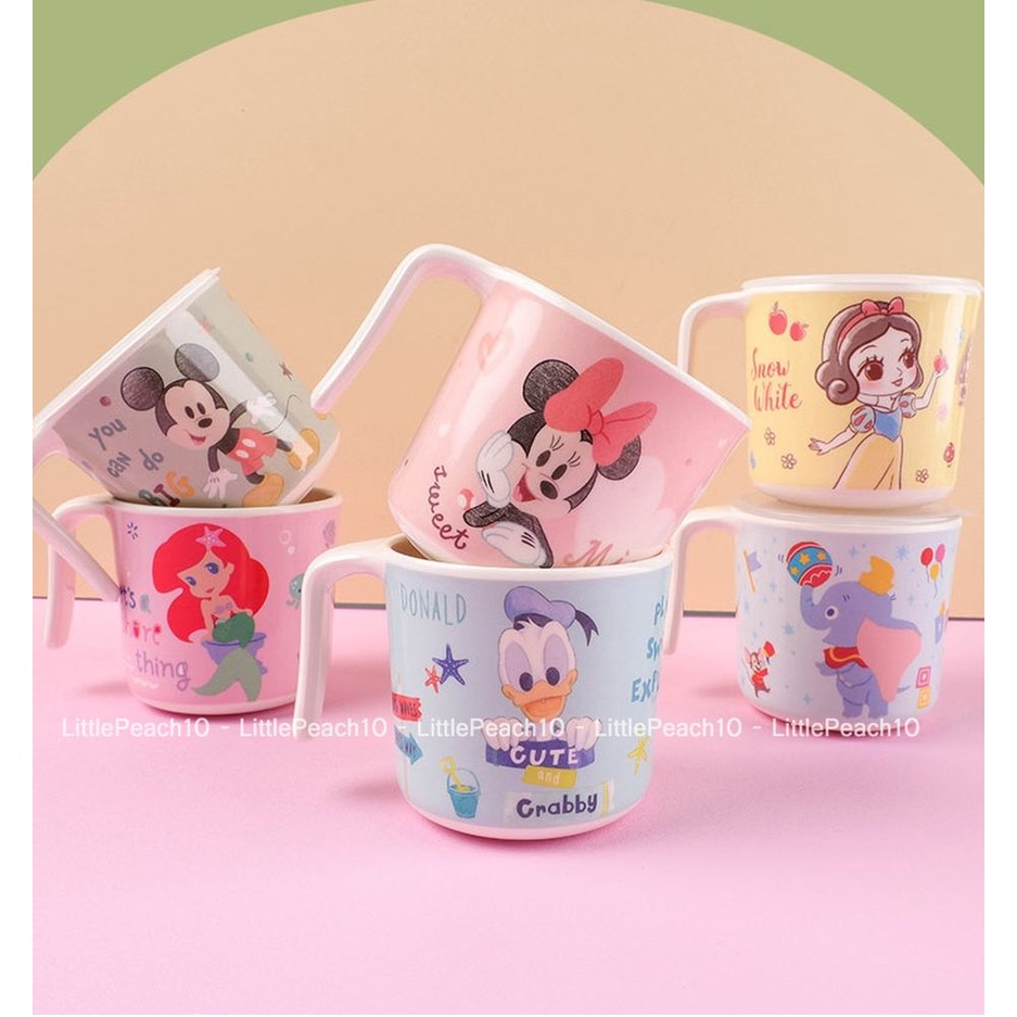 Ly nước có nắp Disney nhựa melamine mới 2022 hình Minnie Mickey Princess Donald Dumble cho bé