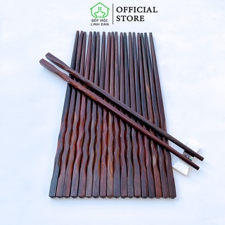 Đũa gỗ trắc tự nhiên siêu sạch đầu khía sóng hahanco bộ 10 đôi