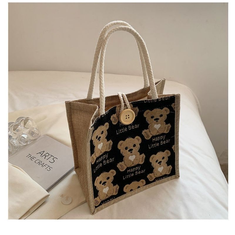Túi xách nữ túi tote cói mini hình gấu dễ thương đi chơi đi biển cá tính phong cách JUMITO 252520525