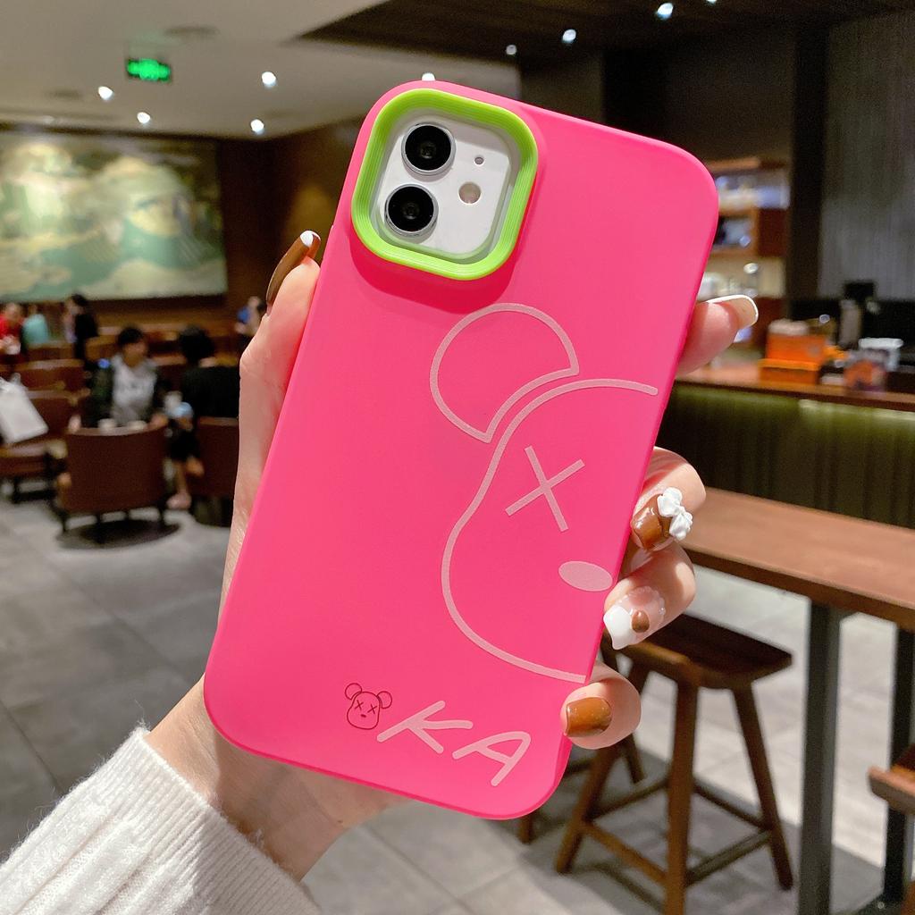 Ốp điện thoại viền cong họa tiết gấu KAWS 3 trong 1 cho IPhone 13 12 11 7Plus X Xs Max XR
