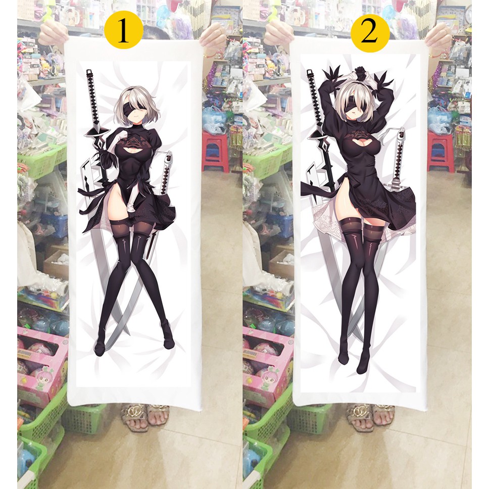 Gối ôm dài Game Nier Automata Yorha 2B 1mx40cm có bông (Tặng 1 poster hoặc 1 huy hiệu)