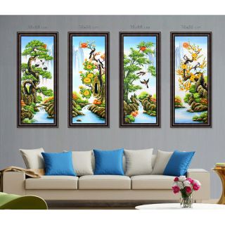 Tranh dán tường Tứ quý HD Tùng Cúc Trúc Mai - Đào TCTM-D KT 38 x 88 cm kim sa
