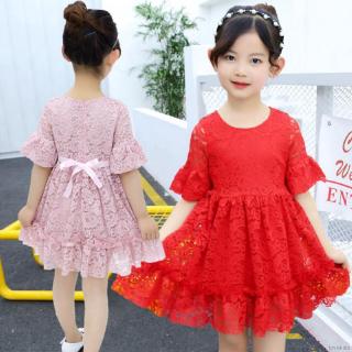 Lok01347 Đầm Cho Trẻ Em Thời Trang Đảng Bé Gái Ren Foral loe Tay Công Chúa Váy 0-10Y