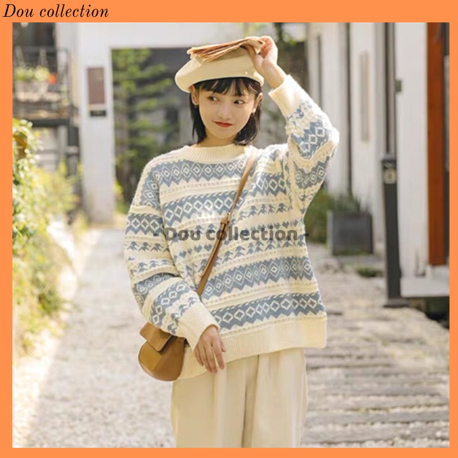 Áo Khoác Len Dài Tay Thổ Cẩm Vintage Cá Tính Phong Cách Hàn Quốc Thời Trang Thu Đông - Mã TA017