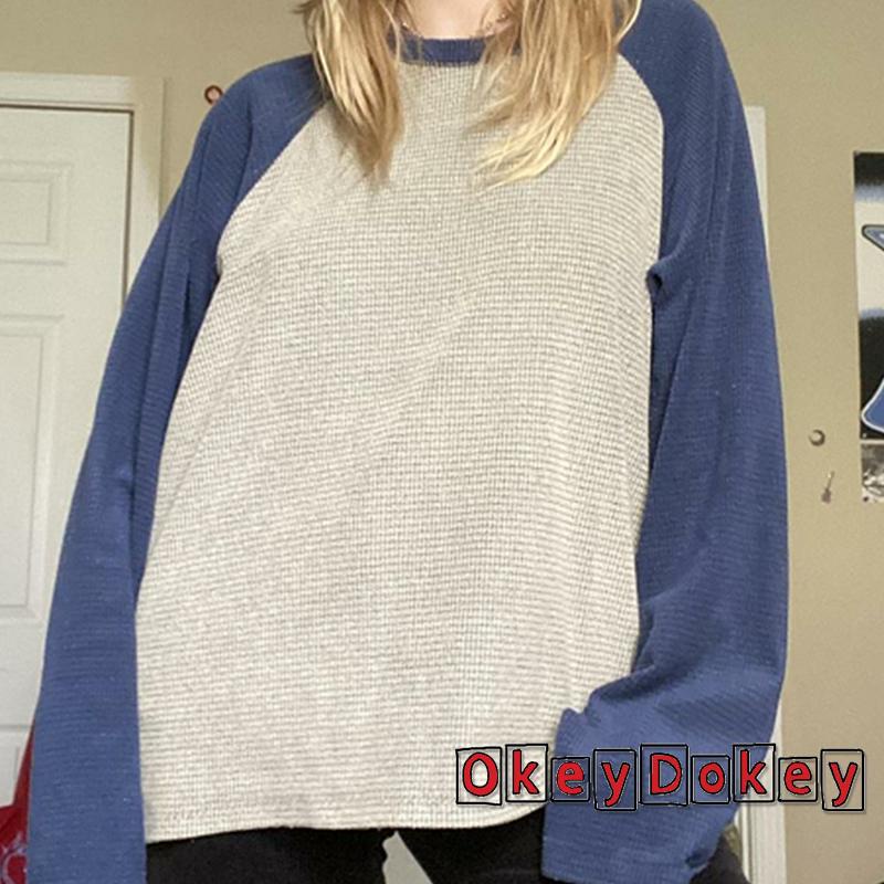 Áo Thun Cổ Tròn y2k Màu Sắc Tương Phản Thời Trang Cho Nữ