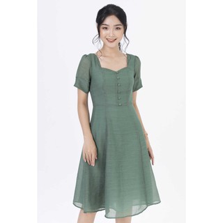 De Leah - Đầm Xoè Cổ Vuông Tay Bồng - Thời trang thiết kế