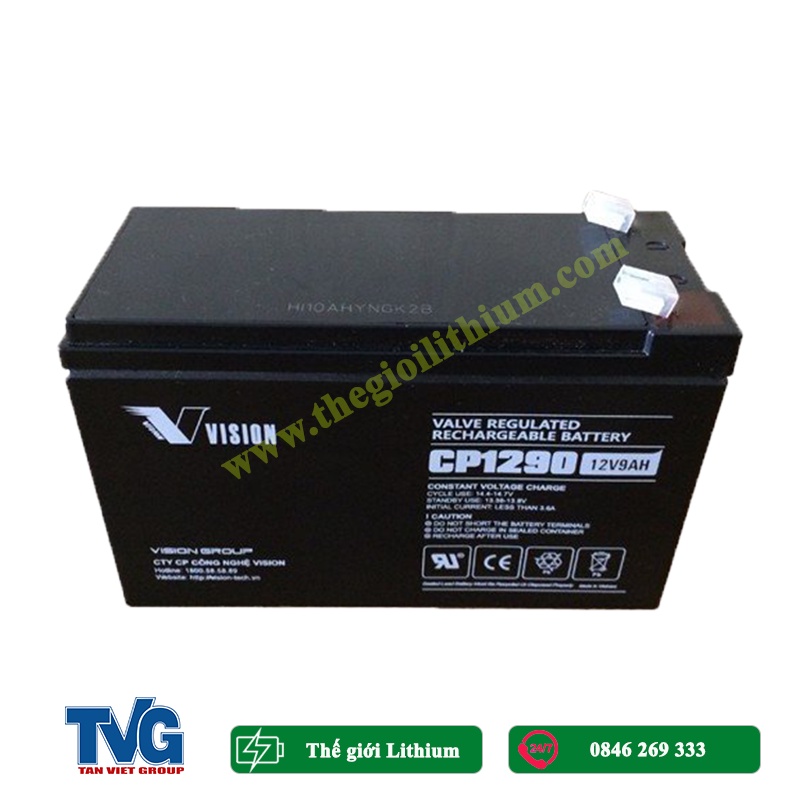 Ắc quy chính hãng Vision CP1290 12V 9Ah, sản phẩm chuyên dùng cho UPS, loa kéo, xe điện trẻ em