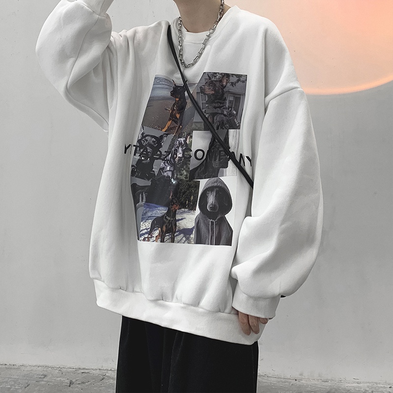 Áo sweater tay dài cổ tròn in hình sành điệu cỡ M-5XL cho nam