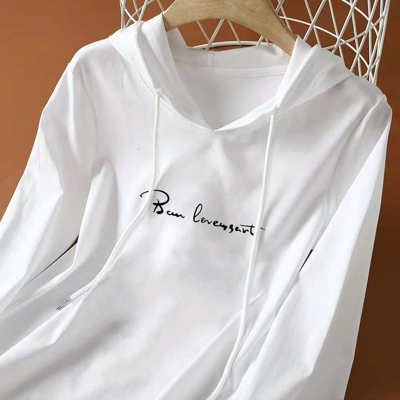 Áo thun nữ tay dài có nón chất liệu cotton thời trang Hàn Quốc