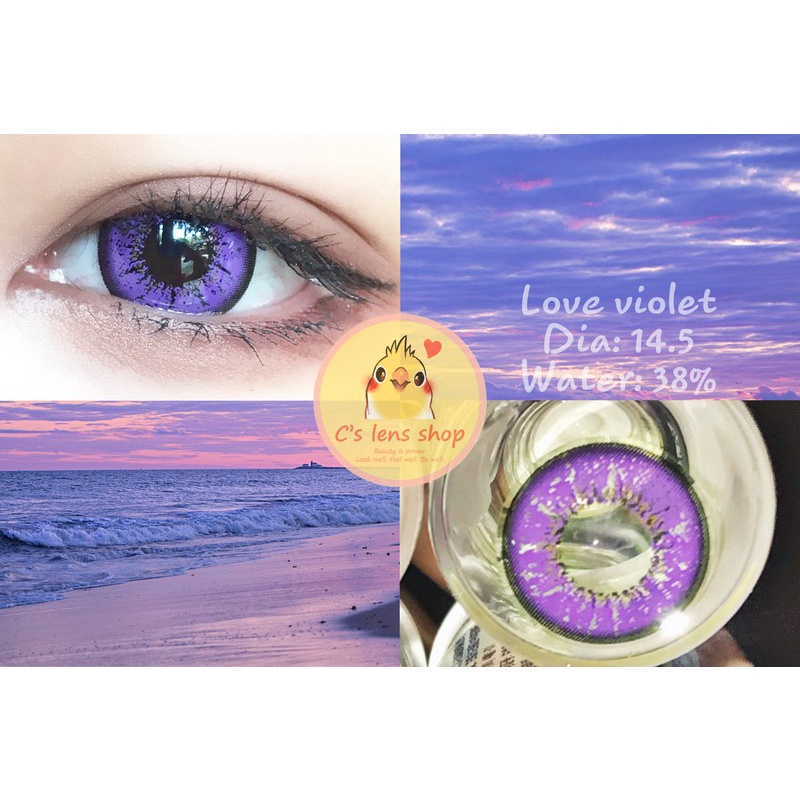 < CÓ SẴN > Kính áp tròng mẫu LOVE màu TÍM cận 0-8 [ KHÔNG BÁN LỆCH ĐỘ ]