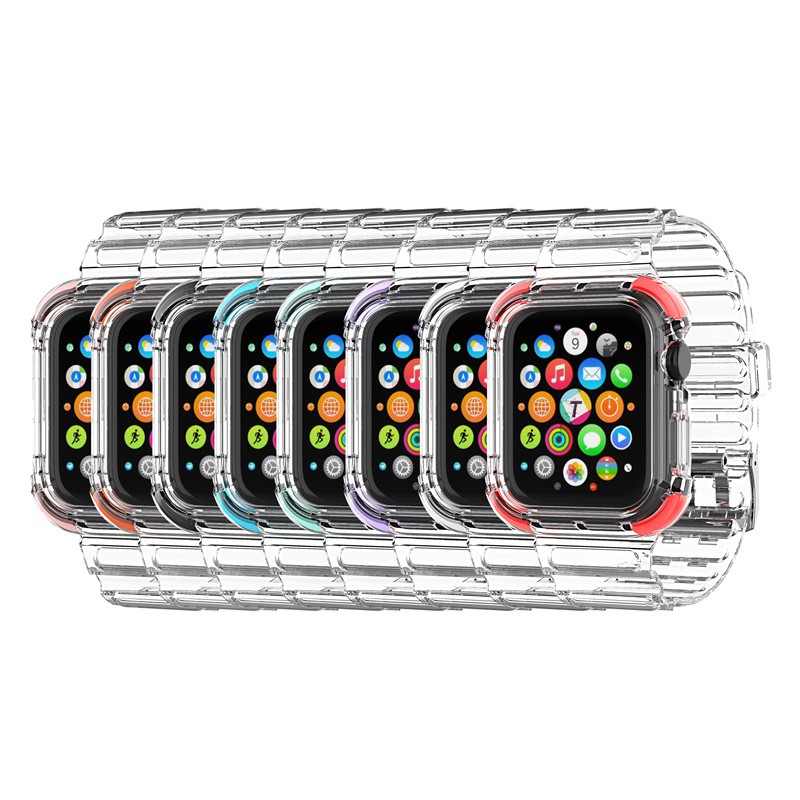 Dây Đeo + Khung Silicone Mềm Trong Suốt Cho Đồng Hồ Apple Watch Series 6 Se 5 4 3 44mm 40mm T500 W26 X7