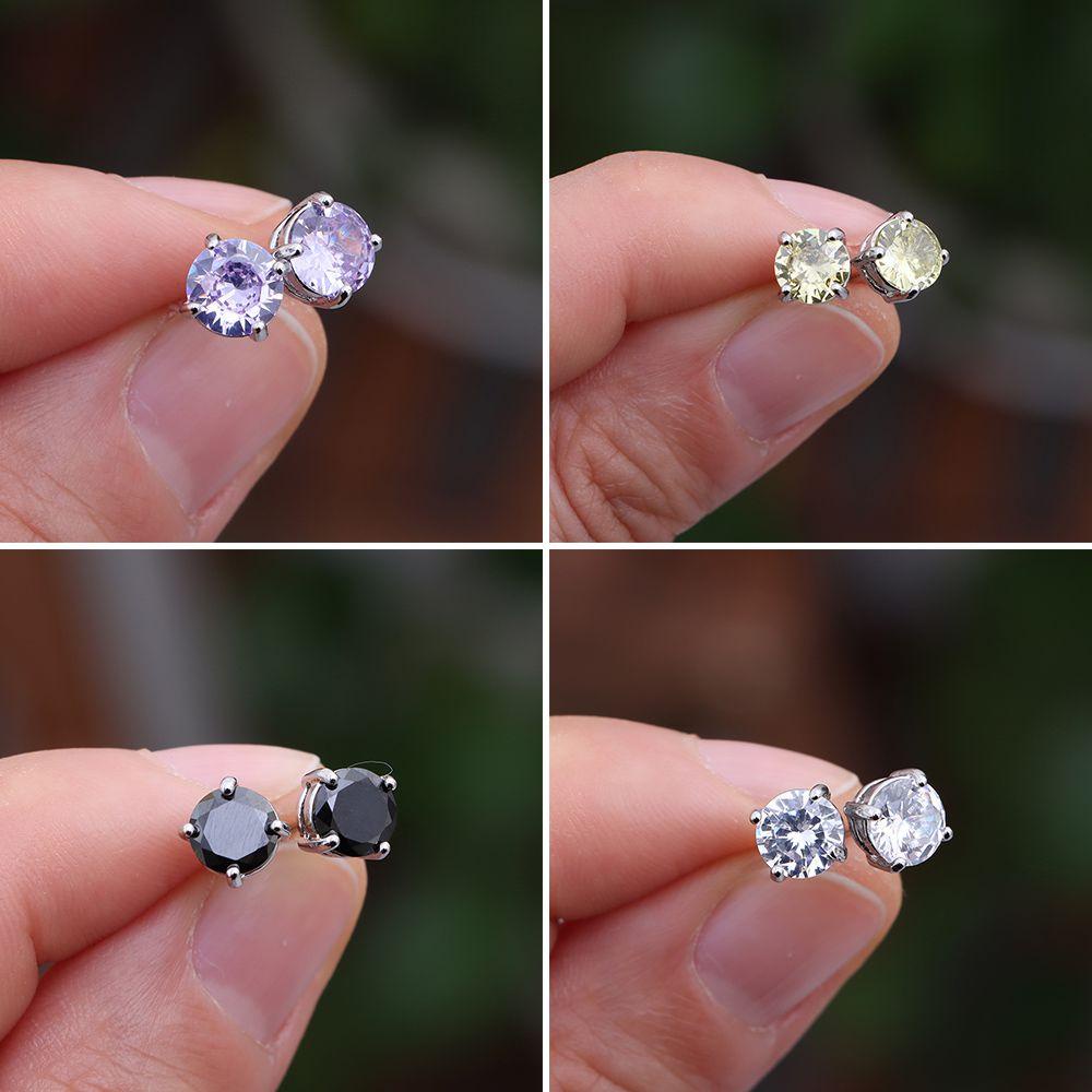 Khuyên Tai Dạng Xỏ Đính Đá Zircon Hình Vuông/Hình Vuông Nhiều Màu Thời Trang Sang Trọng Cho Nam Và Nữ