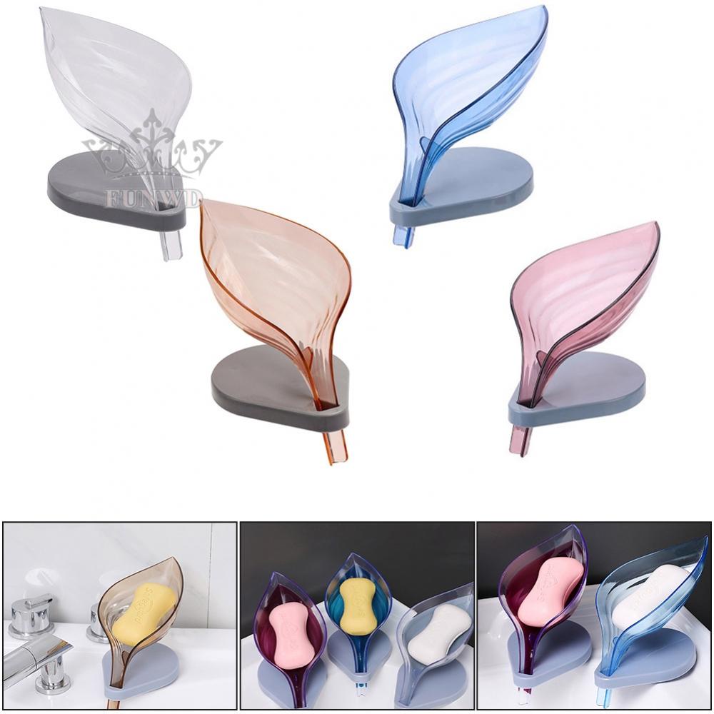 【FUNWD】Self-Draining Leaf Soap Bathroom Soap Dish Sponge Case Holder Box Plastic Soap Dish New